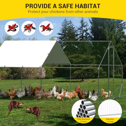 Large Metal Chicken Coop Walk-in Poultry Cage with Waterproof Cover, Double Lockable Doors X5588