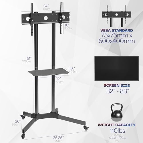 VIVO Mobile TV Cart for 32-83 inch Screens, Rolling Stand with Locking Wheels, Black F79048