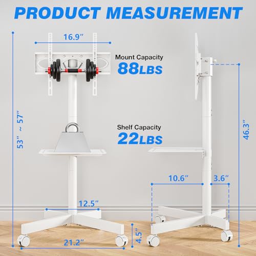 Rfiver Mobile TV Cart for 23-60 Inch LCD LED Flat Panel Curved Screen TVs, Height Adjustable Rolling Stand, Max VESA 400x400mm N1572