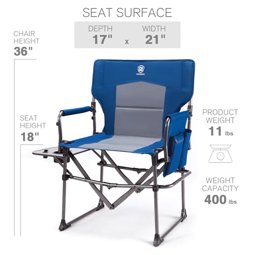 EVER ADVANCED Camping Directors Chair with Side Table, Portable Folding, Heavy Duty, Black T488