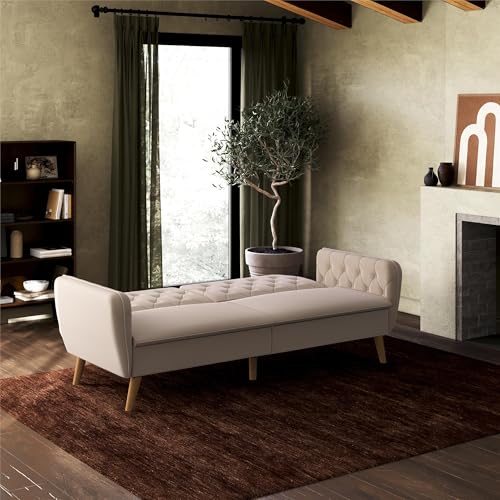 Novogratz Tallulah Memory Foam Futon Convertible Couch, Camel Faux Leather F5939