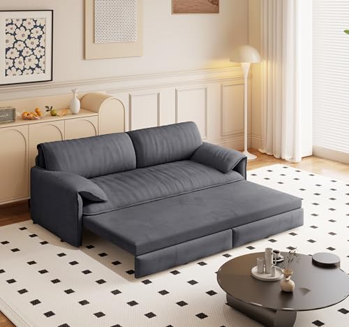 Queen Size Futon Sofa Bed with 2 Pillows, Blue V9731