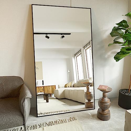 Koonmi Large Full Length Mirror with Stand, Aluminum Alloy Frame, Black G7504