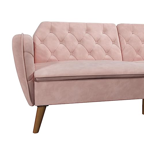 Novogratz Tallulah Memory Foam Futon Convertible Couch, Camel Faux Leather F5939
