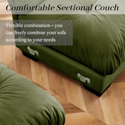 130" Modular Sectional Sofa with Movable Ottoman, Velvet Upholstered, Green Y4976