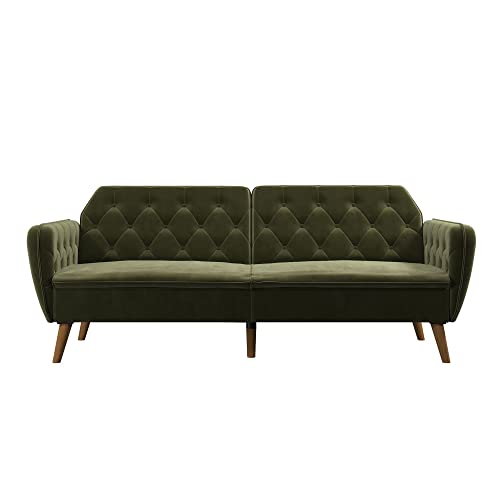 Novogratz Tallulah Memory Foam Futon Convertible Couch, Camel Faux Leather F5939