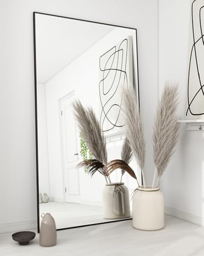 Koonmi Large Full Length Mirror with Stand, Aluminum Alloy Frame, Black G7504