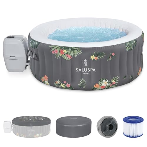 Bestway SaluSpa Aruba AirJet Inflatable Hot Tub, 67 x 26 Inch Round Portable Spa with Cover, Gray S258640