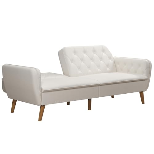 Novogratz Tallulah Memory Foam Futon Convertible Couch, Camel Faux Leather F5939