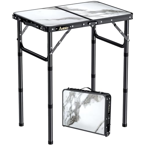 Folding Camping Table with Storage Net, 3 Adjustable Height Max 27.5" Aluminum Small Folding Table, Portable Table with Carry Handle, Lightweight, for Outdoor Indoor Travel Camping Picnic