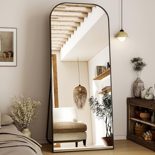 Full Length Mirror 56x21 Inch Arched Floor Standing Wall Mountable Black J48657