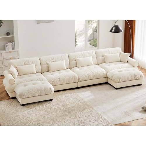 130" Modular Sectional Sofa with Movable Ottoman, Velvet Upholstered, Green Y4976