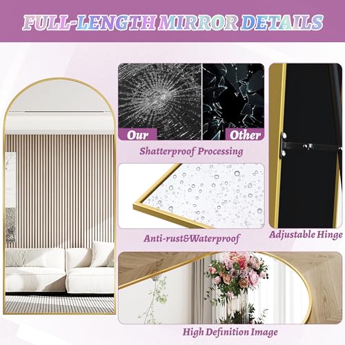 Arched Full Length Floor Mirror 76"x34" Black Freestanding I957