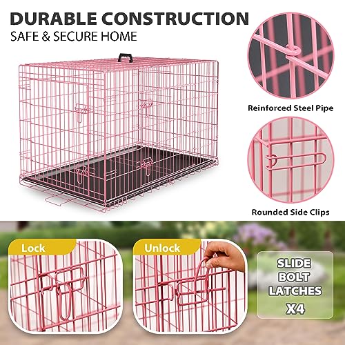 BestPet 42 Inch Folding Metal Wire Dog Crate with Double-Door and Removable Tray O49217