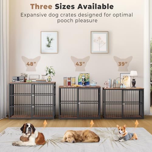 43'' Dog Crate Furniture with 3 Doors, XL Wooden End Table for Medium to Large Dogs M2208