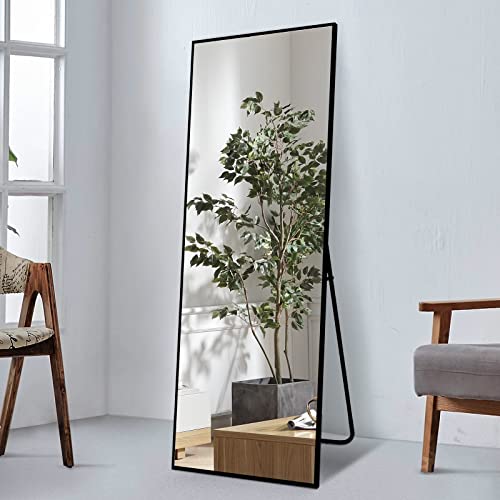 WIIS' IDEA Full Length Mirror with Stand, 59"x16" Floor Mirror, Black O584483