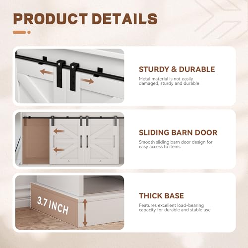 YITAHOME 47" Coffee Bar with Power Outlet & Storage, Farmhouse Sideboard Cabinet, White T961