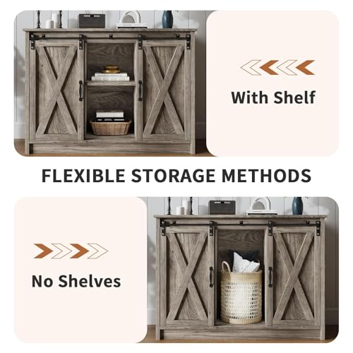 4 EVER WINNER Coffee Bar Cabinet with Sliding Barn Doors, 42" Sideboard Buffet, Espresso O37010