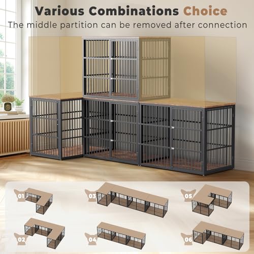 43'' Dog Crate Furniture with 3 Doors, XL Wooden End Table for Medium to Large Dogs M2208