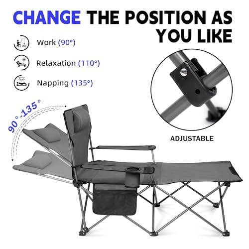 Reclining Camping Beach Chair with Footrest, Pillow and Cup Holder W80265