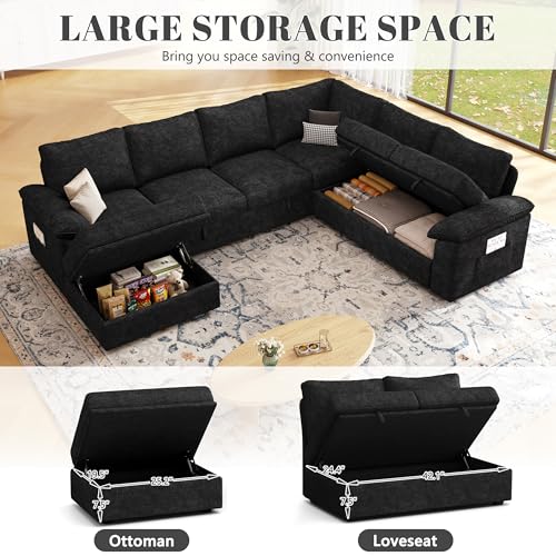 108 Inch U-Shaped Sectional Sleeper Sofa with Pull Out Bed, Dark Grey J60928
