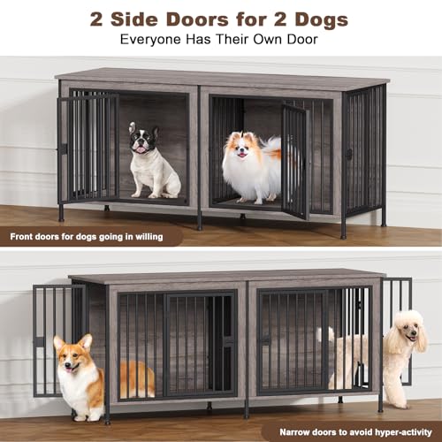 EasyCom XL Wooden Dog Crate Furniture for Medium and Large Breeds, 2 Doors A673