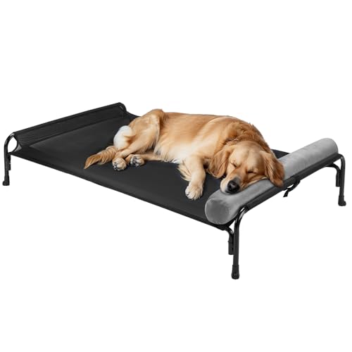 Veehoo Large Elevated Dog Bed, Outdoor Raised Cot with Removable Headrest, Breathable Washable Mesh R9070
