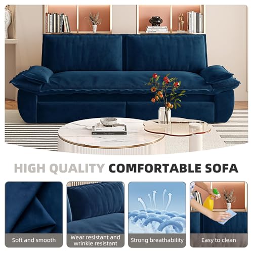 Queen Size Futon Sofa Bed with 2 Pillows, Blue V9731