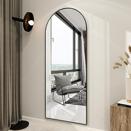 BEAUTYPEAK 65"x24" Arched Full Length Floor Mirror, Black D361