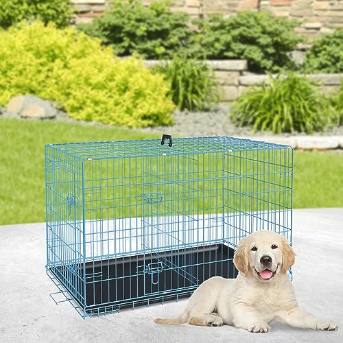 BestPet 42 Inch Folding Metal Wire Dog Crate with Double-Door and Removable Tray O49217