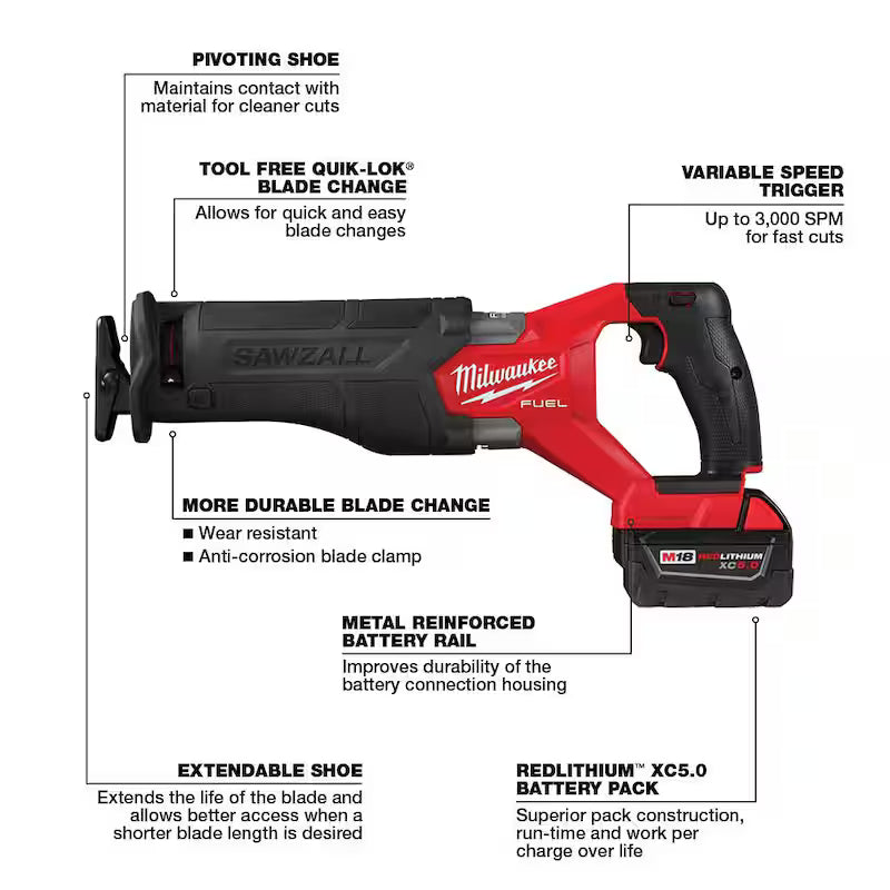 M18 FUEL 18V Brushless Cordless SAWZALL Reciprocating Saw Kit with Batteries, Charger & Case N772756