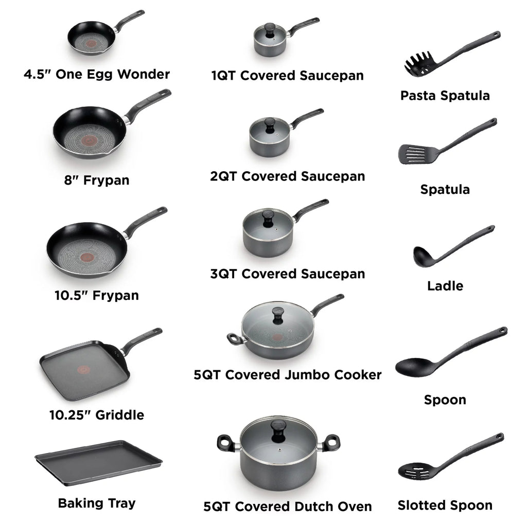 T-fal Easy Care Nonstick Cookware 20 Piece Set, Grey X873993