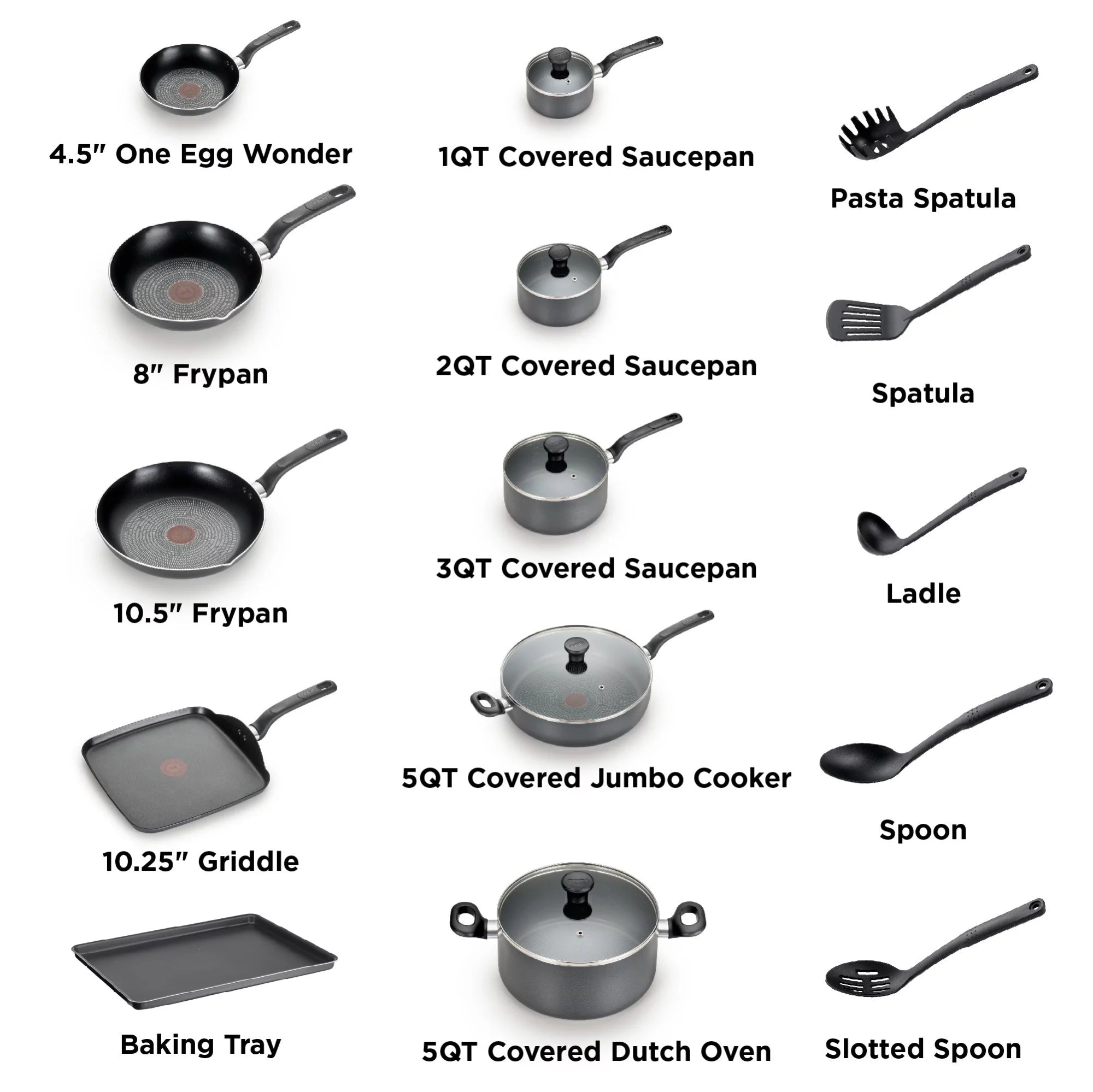 T-fal Easy Care Nonstick Cookware 20 Piece Set, Grey X873993