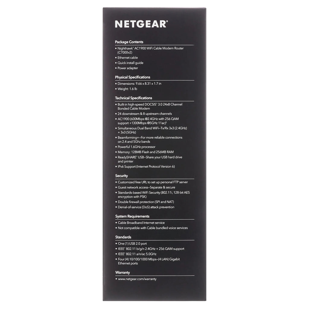 NETGEAR Nighthawk AC1900 DOCSIS 3.0 Cable Modem + WiFi Router (C7000) T860
