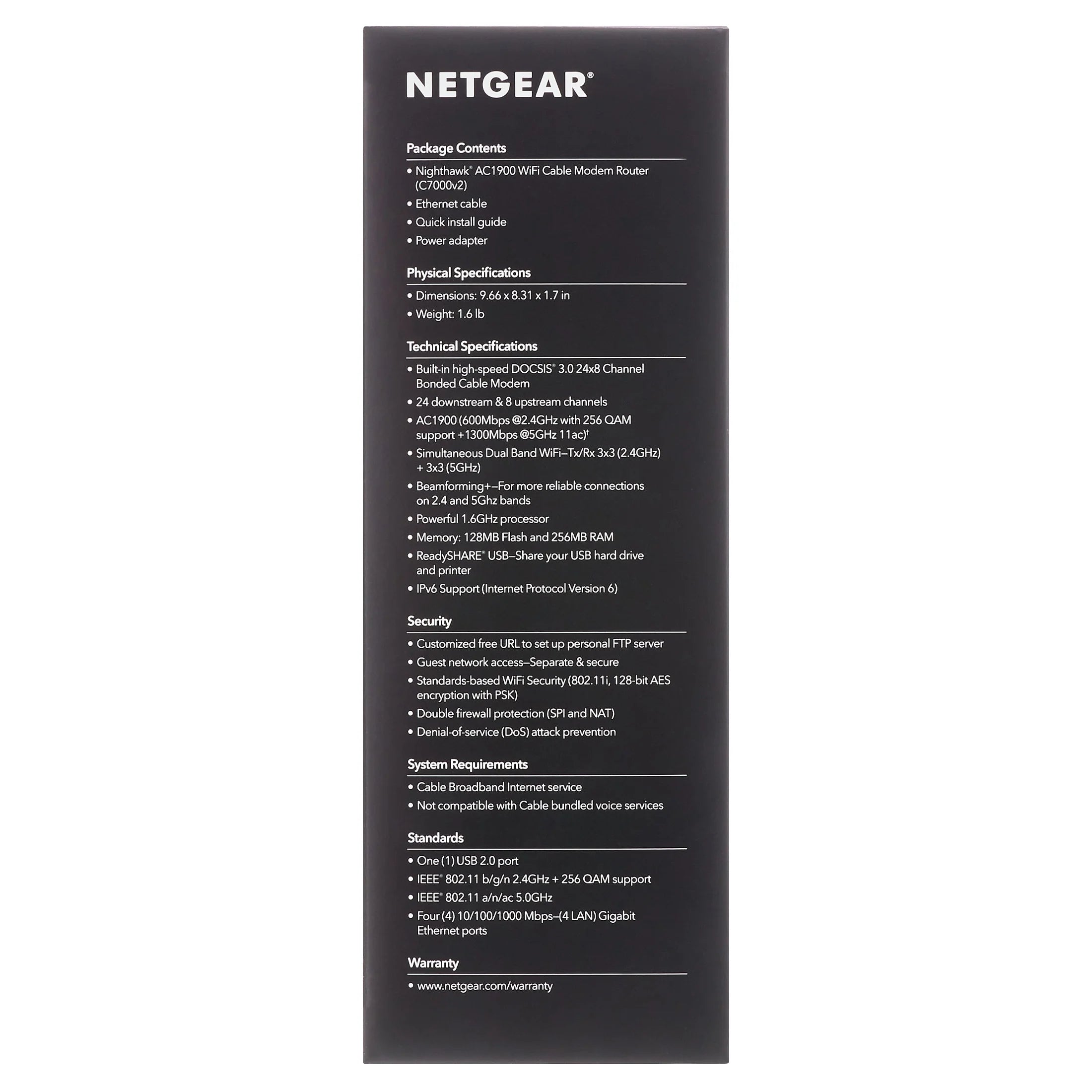 NETGEAR Nighthawk AC1900 DOCSIS 3.0 Cable Modem + WiFi Router (C7000) T860