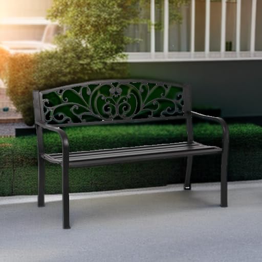 Outdoor Metal Garden Bench with Steel Frame J546097