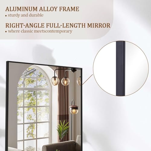 Koonmi Large Full Length Mirror with Stand, Aluminum Alloy Frame, Black G7504