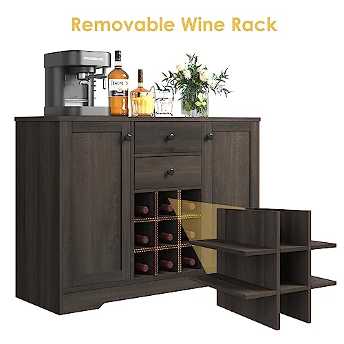Farmhouse Buffet Sideboard Bar Cabinet with Storage, Dark Brown A255