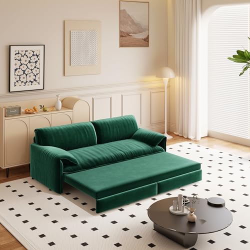 Queen Size Futon Sofa Bed with 2 Pillows, Blue V9731