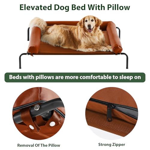 Cooling Elevated Dog Bed for Large Dogs, Waterproof Raised Cot with Headrest, Grey W43220