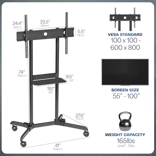VIVO Mobile TV Cart for 32-83 inch Screens, Rolling Stand with Locking Wheels, Black F79048