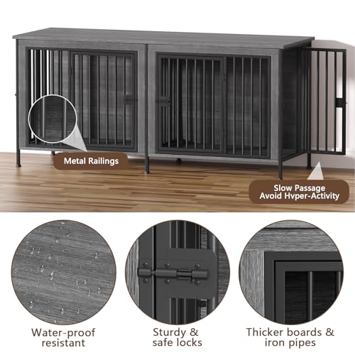 EasyCom XL Wooden Dog Crate Furniture for Medium and Large Breeds, 2 Doors A673