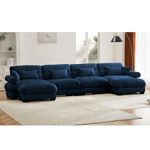 130" Modular Sectional Sofa with Movable Ottoman, Velvet Upholstered, Green Y4976