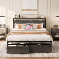 LIKIMIO King Bed Frame with Storage Headboard and Charging Station, Vintage Brown X317