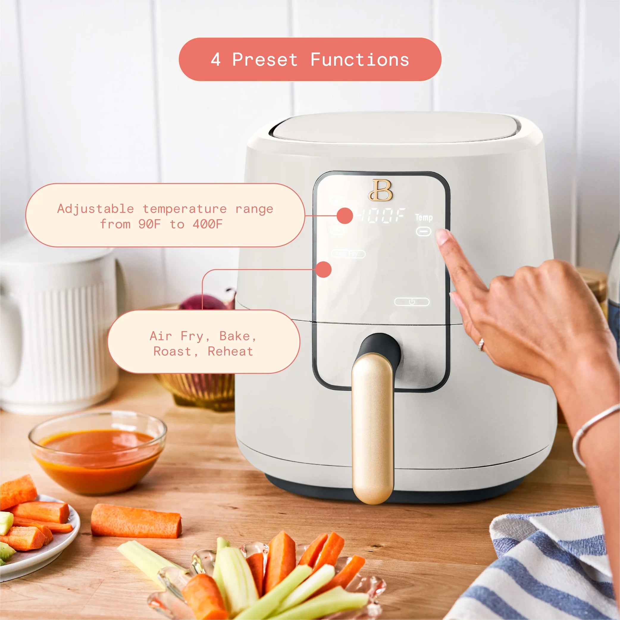 Beautiful 3 Qt Air Fryer with TurboCrisp Technology, White Icing by Drew Barrymore Q37808