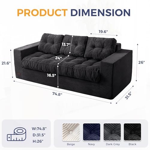 MAXYOYO 3 Seater Boneless Floor Sofa with Tufted Cushion, Beige A96326