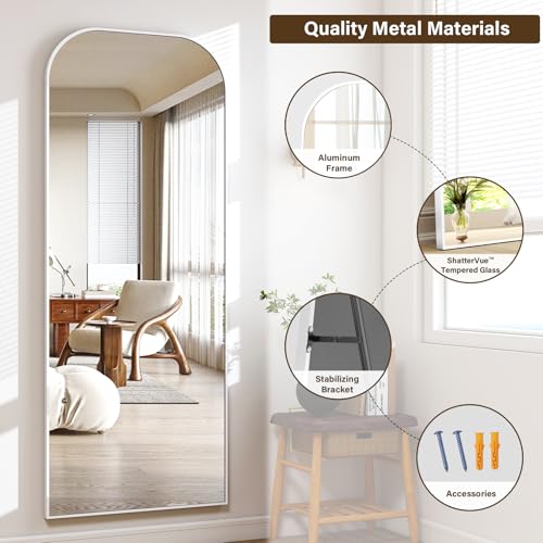 Full Length Mirror 56x21 Inch Arched Floor Standing Wall Mountable Black J48657