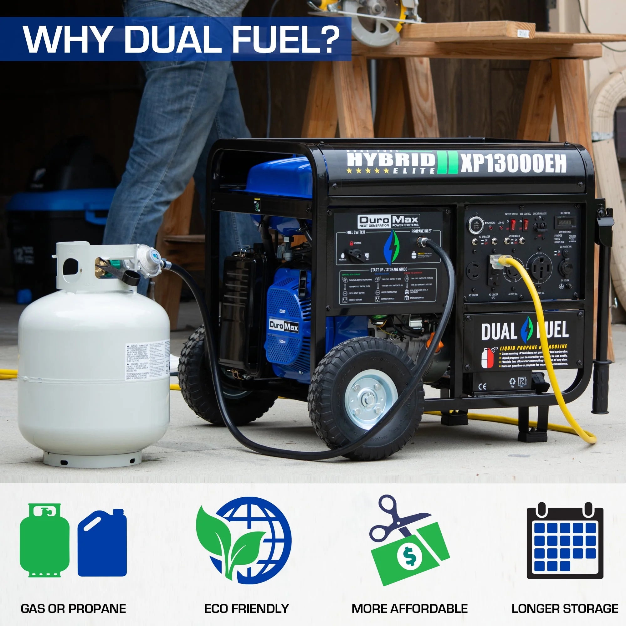 DuroMax XP13000EH 13000-Watt 500cc Portable Hybrid Generator M66675