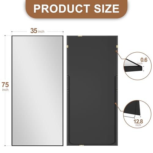 Delma Wall Full Length Mirror with Aluminium Frame, 56x15, Black Z730