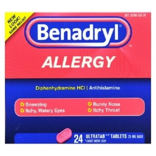 Benadryl Ultratabs Antihistamine Cold & Allergy Relief Tablets, 24 Ct